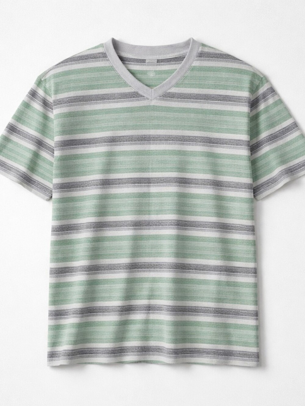 Highland Outfitters Men's Green & Gray Striped V-Neck Short Sleeve Shirt Size 2X